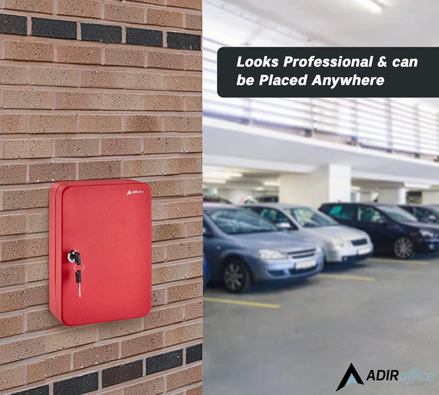 AdirOffice Key Lock Box – 48 Key Hooks Wall Mounted Key Cabinet Lock Box, Car Keys Holder Box, Lockable Key Storage Box - Metal Key Box Organizer with for Home and Office