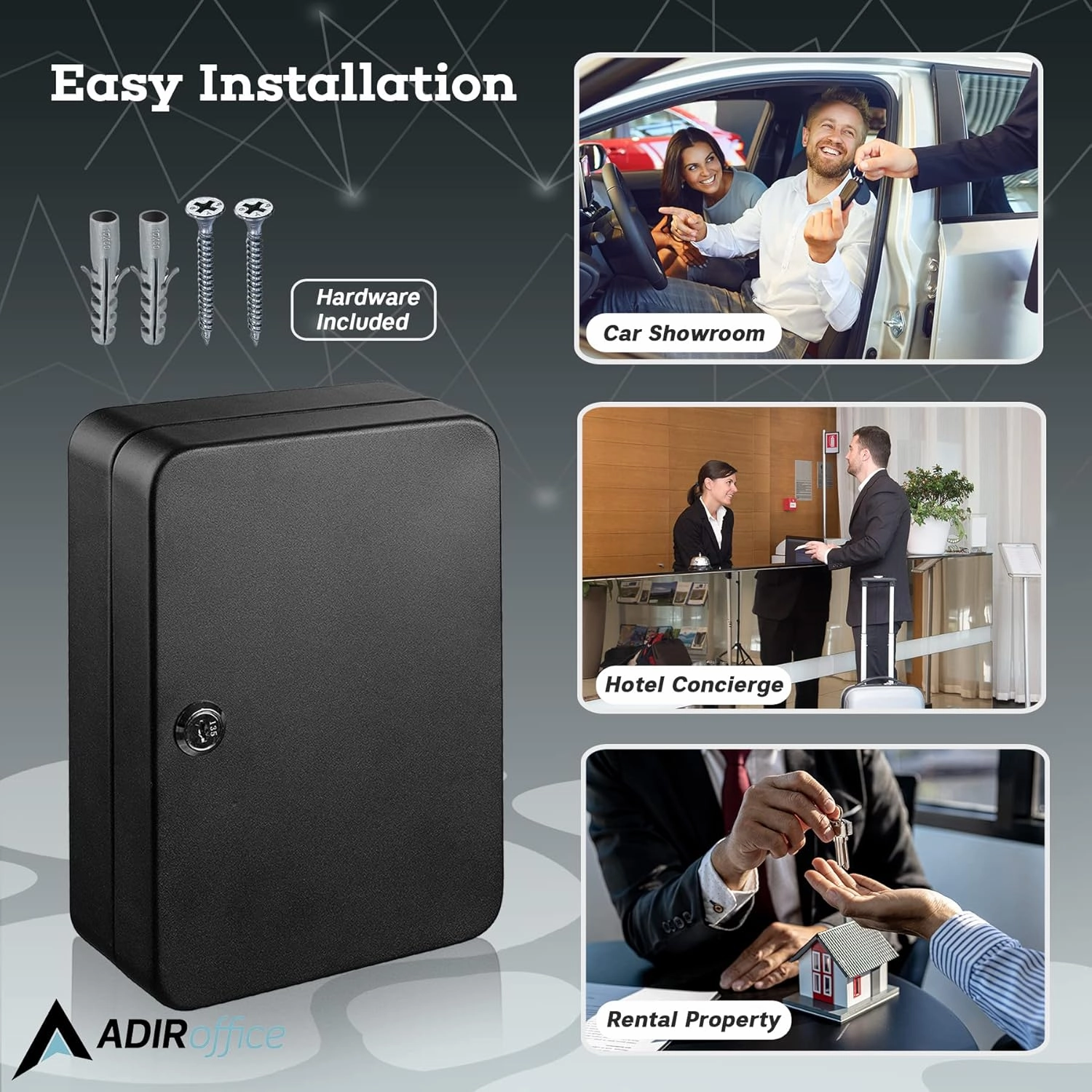 AdirOffice Key Lock Box – 48 Key Hooks Wall Mounted Key Cabinet Lock Box, Car Keys Holder Box, Lockable Key Storage Box - Metal Key Box Organizer with for Home and Office