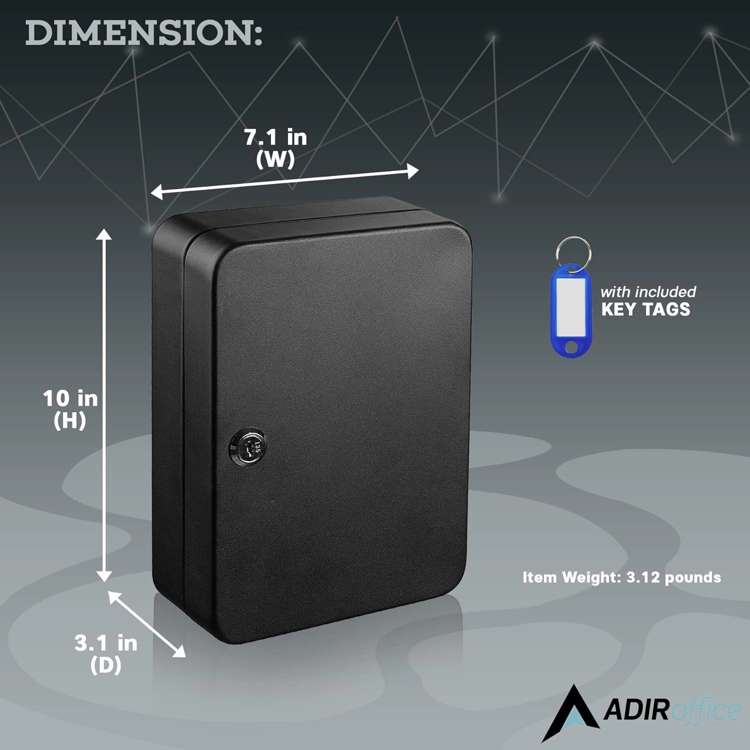 AdirOffice Key Lock Box – 48 Key Hooks Wall Mounted Key Cabinet Lock Box, Car Keys Holder Box, Lockable Key Storage Box - Metal Key Box Organizer with for Home and Office