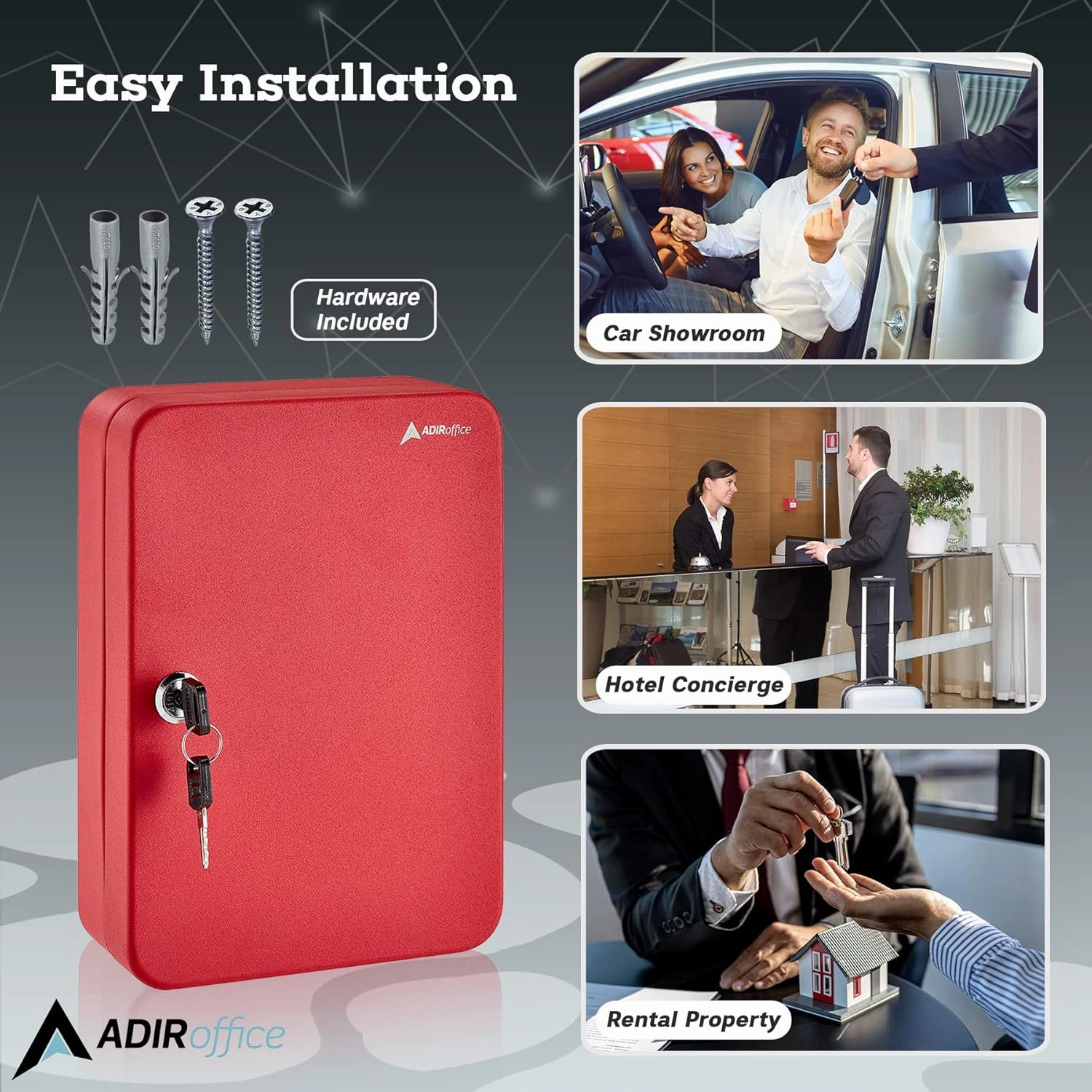 AdirOffice Key Lock Box – 48 Key Hooks Wall Mounted Key Cabinet Lock Box, Car Keys Holder Box, Lockable Key Storage Box - Metal Key Box Organizer with for Home and Office