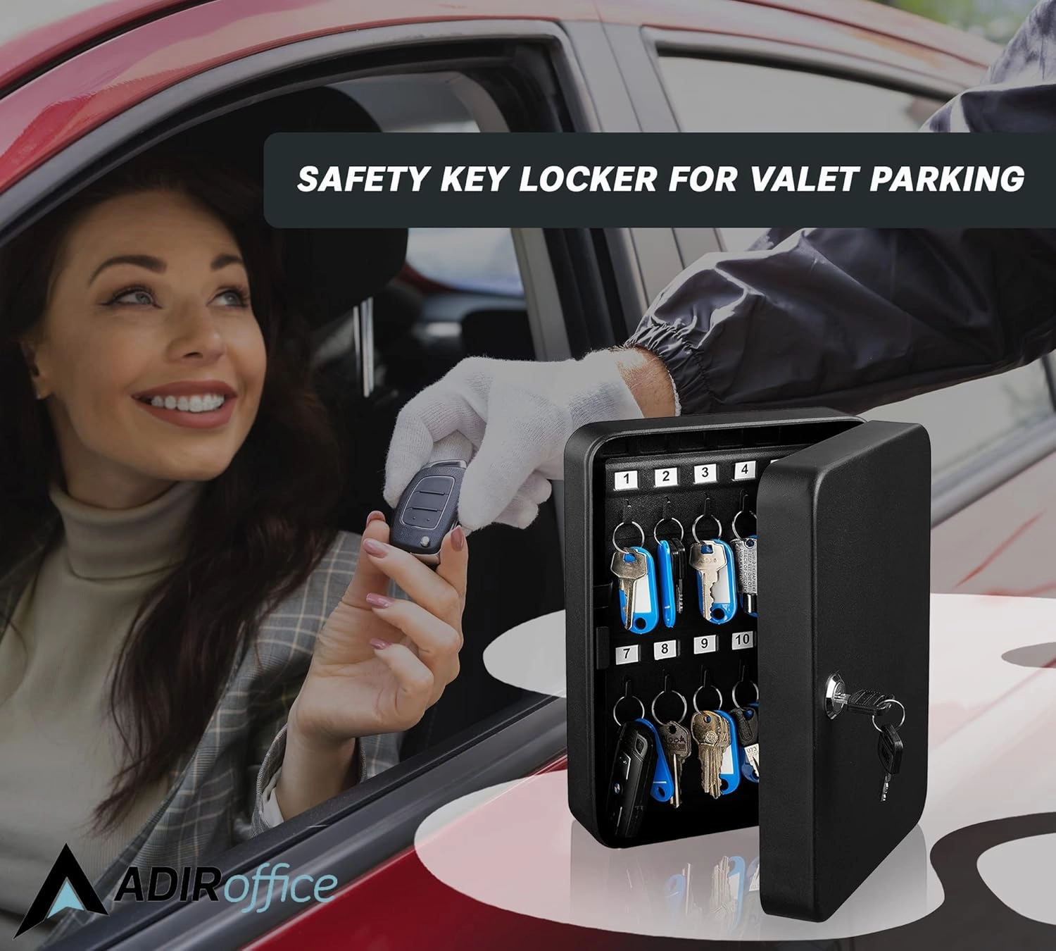 AdirOffice Key Lock Box – 48 Key Hooks Wall Mounted Key Cabinet Lock Box, Car Keys Holder Box, Lockable Key Storage Box - Metal Key Box Organizer with for Home and Office