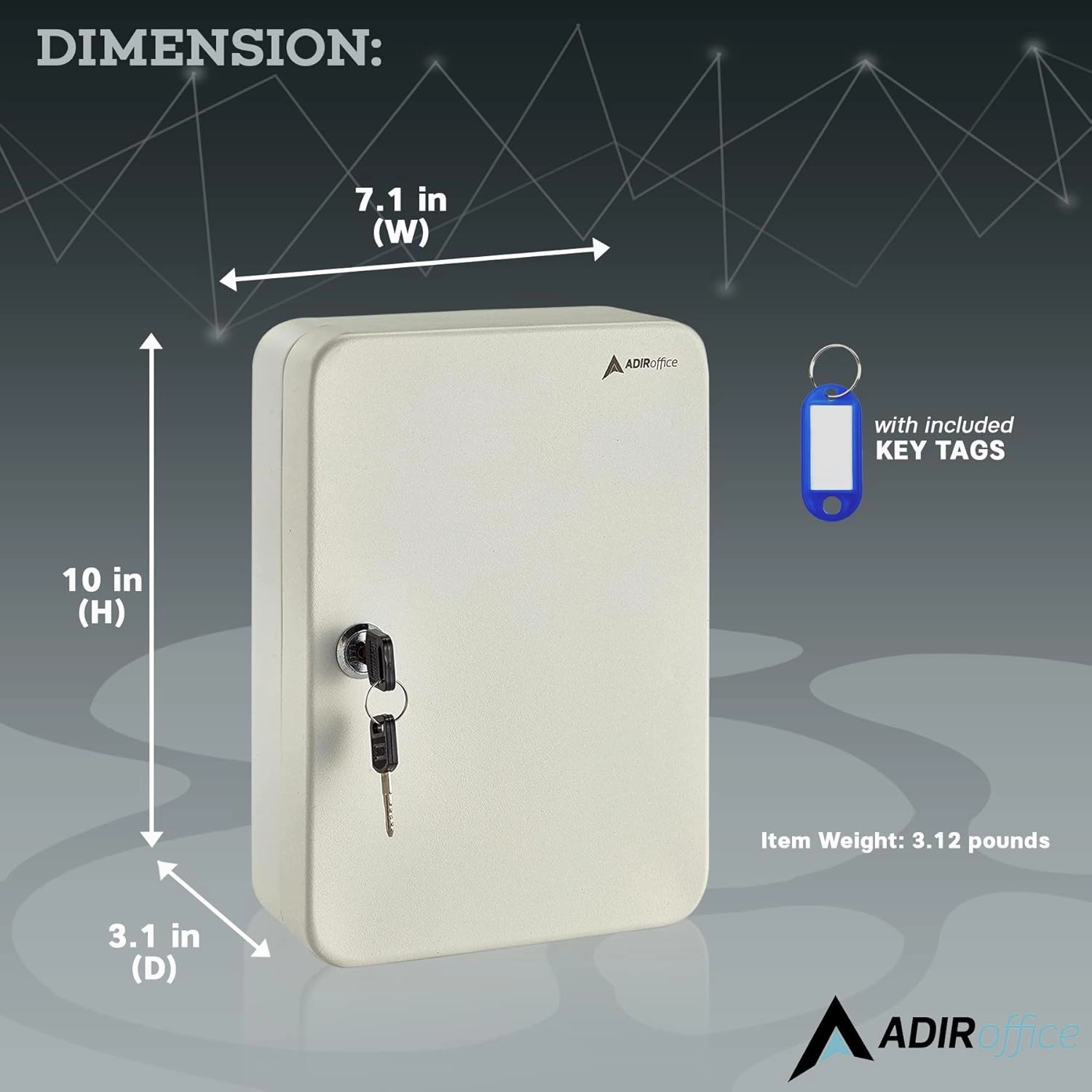AdirOffice Key Lock Box – 48 Key Hooks Wall Mounted Key Cabinet Lock Box, Car Keys Holder Box, Lockable Key Storage Box - Metal Key Box Organizer with for Home and Office