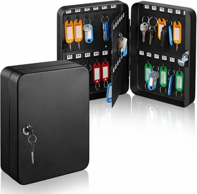 AdirOffice Key Lock Box – 48 Key Hooks Wall Mounted Key Cabinet Lock Box, Car Keys Holder Box, Lockable Key Storage Box - Metal Key Box Organizer with for Home and Office