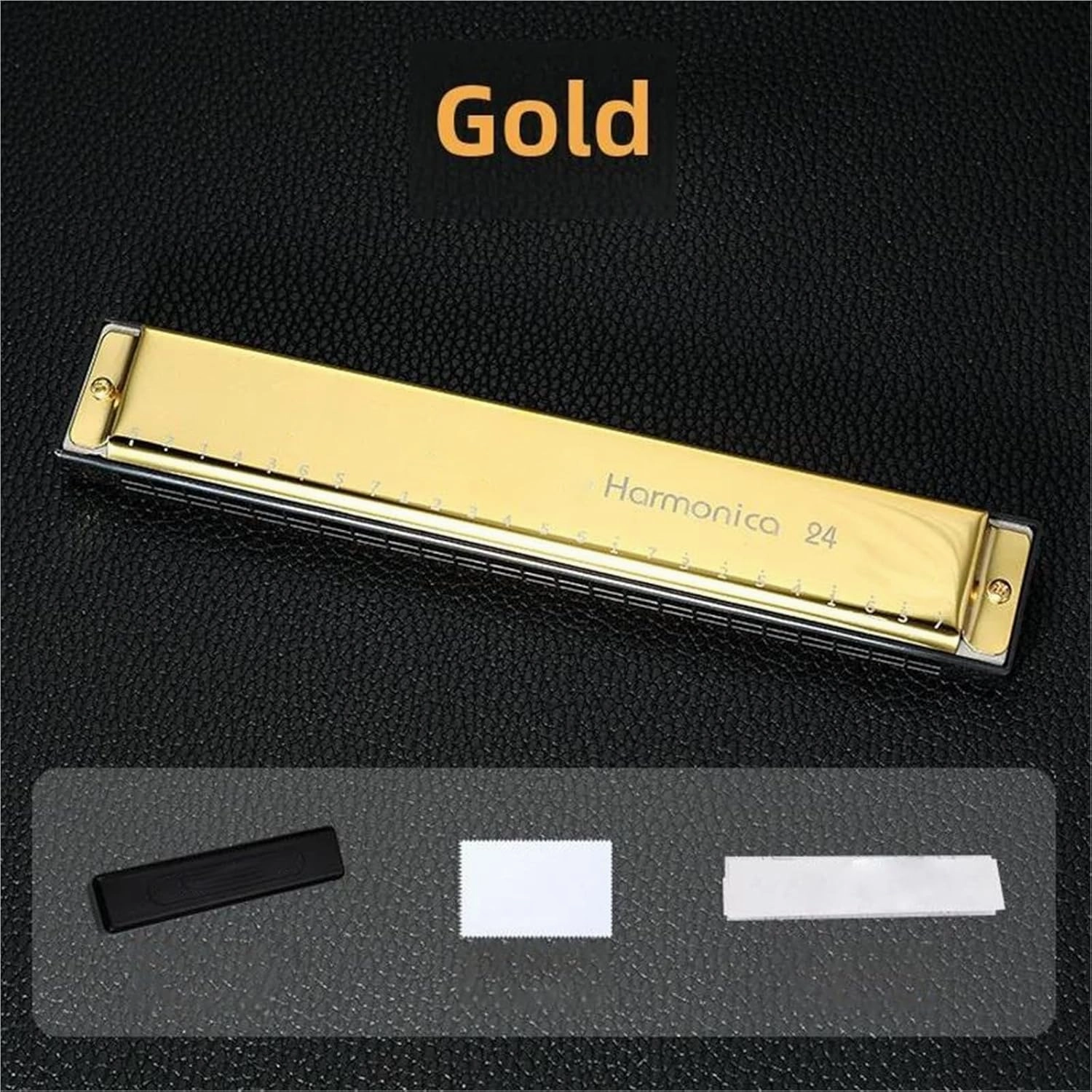 Adults 24 Hole 48 Tone Silver Harmonica Half Scale(Gold)