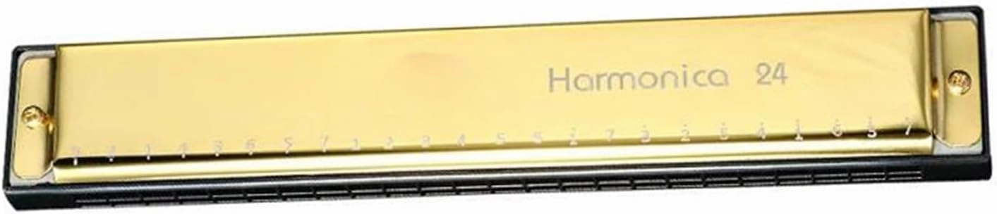 Adults 24 Hole 48 Tone Silver Harmonica Half Scale(Gold)