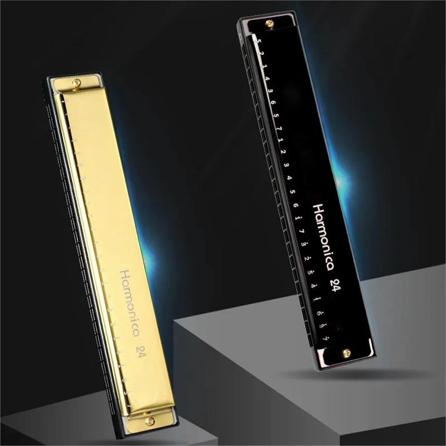 Adults 24 Hole 48 Tone Silver Harmonica Half Scale(Gold)
