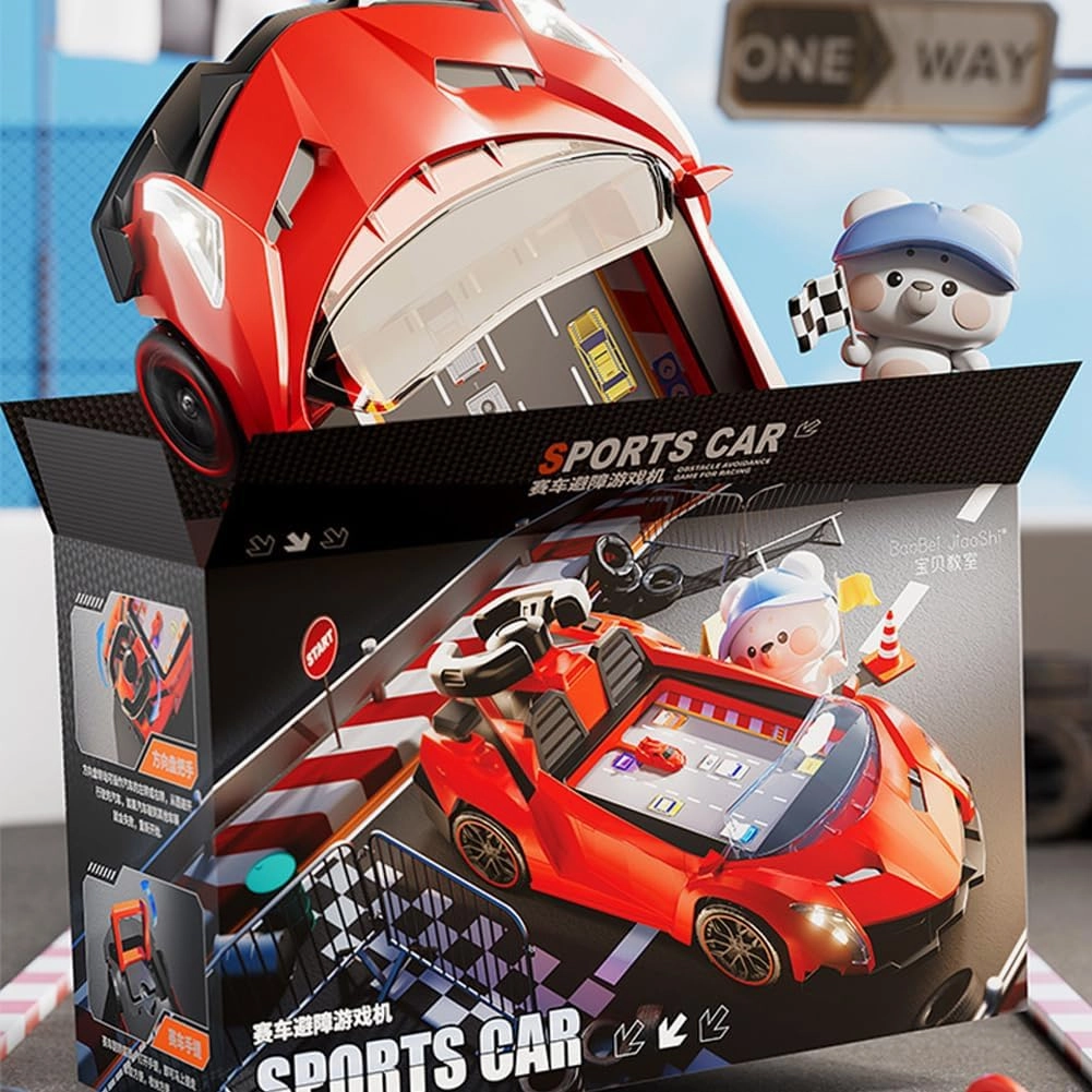 Adventure Race Car Steering Wheel Toy, Racing Game for Toddlers, SteerJoy Driving Simulator, Simulation Driving Car Toy Interactive Toddler Racing Game for Kids 3 , 100 Levels to Pass (Red)