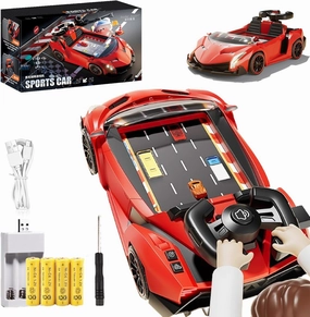 Adventure Race Car Steering Wheel Toy, Racing Game for Toddlers, SteerJoy Driving Simulator, Simulation Driving Car Toy Interactive Toddler Racing Game for Kids 3 , 100 Levels to Pass (Red)