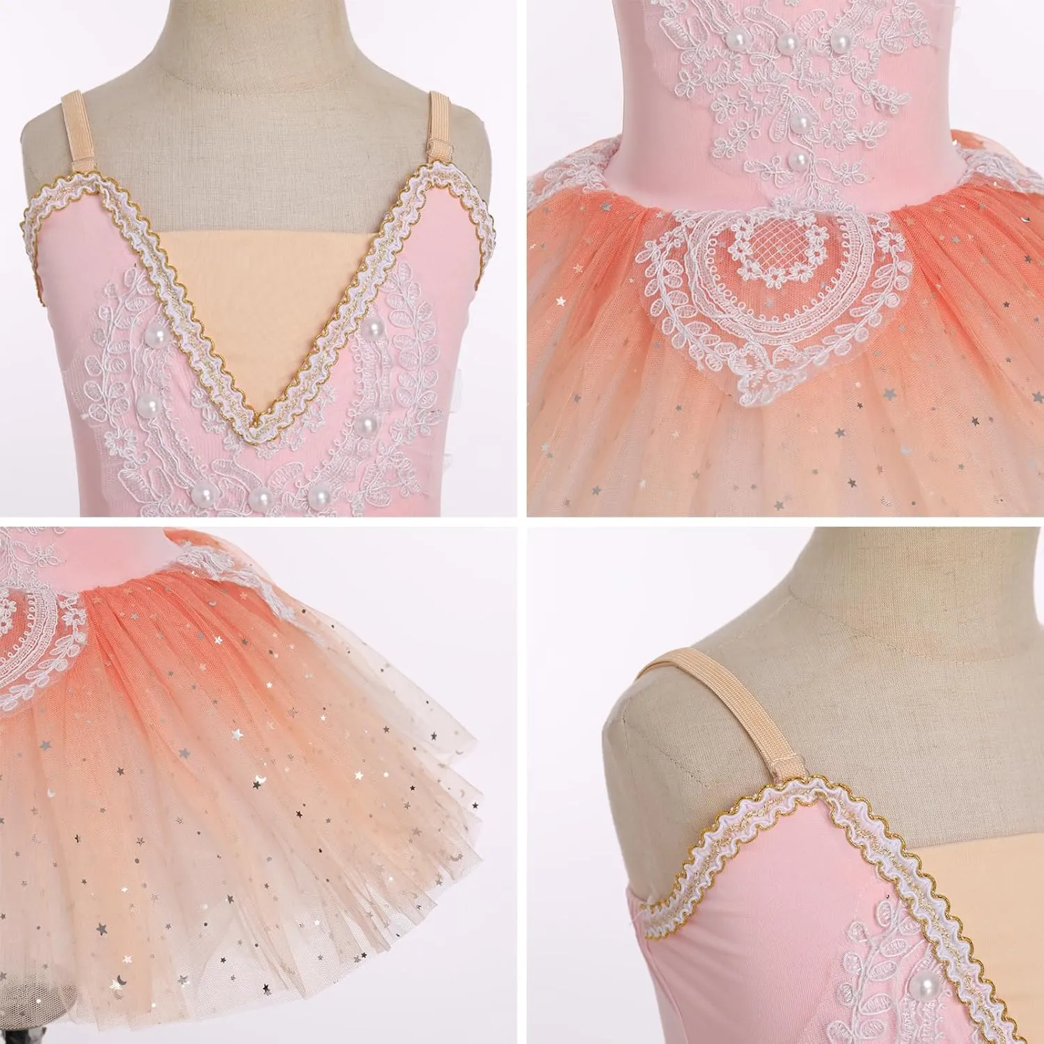 AFAVOM Ballet Leotards for Girls Lace Flower Camisole Leotard Skirt Performance Swan Ballet Dance Dress Ballerina Dancewear