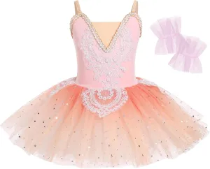 AFAVOM Ballet Leotards for Girls Lace Flower Camisole Leotard Skirt Performance Swan Ballet Dance Dress Ballerina Dancewear
