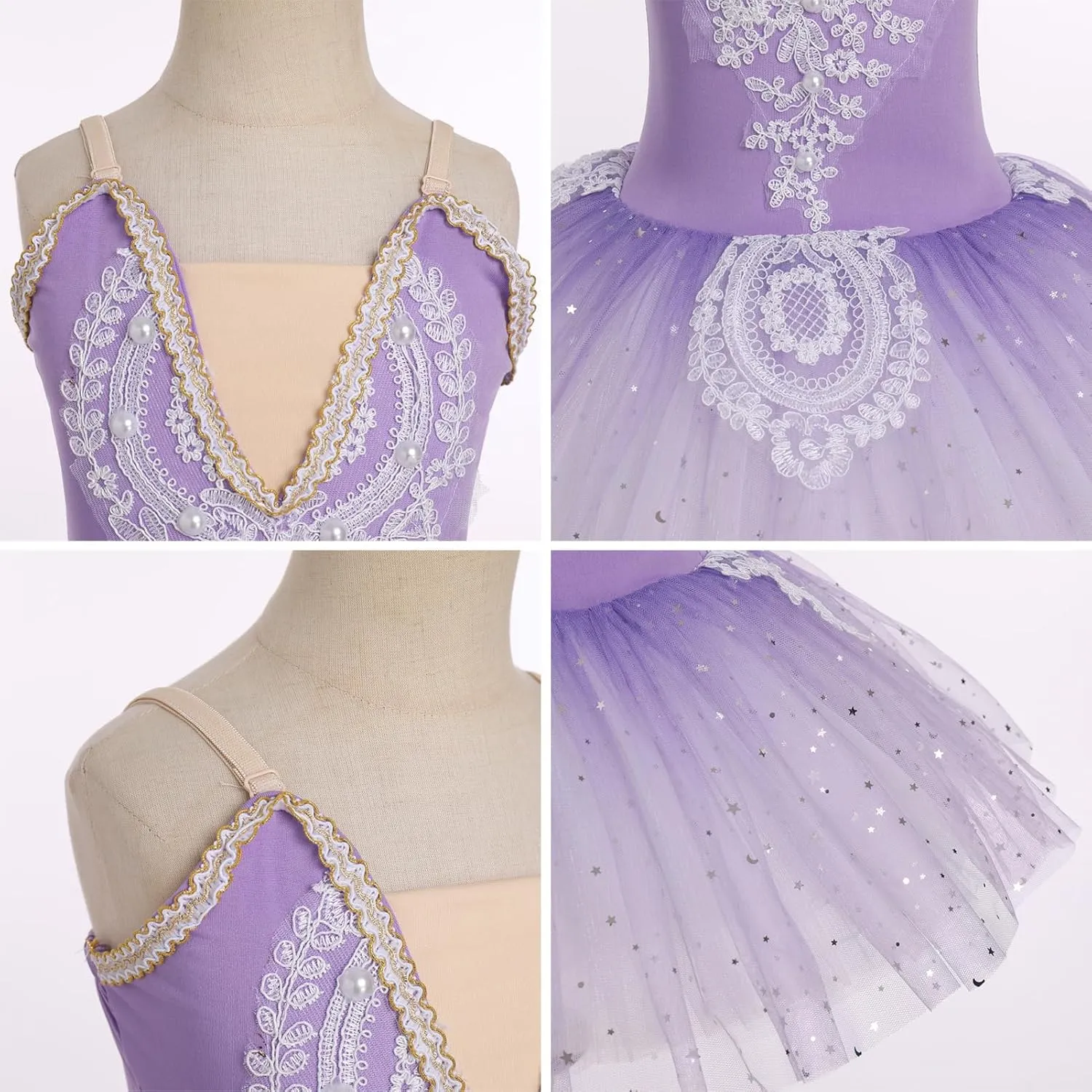AFAVOM Ballet Leotards for Girls Lace Flower Camisole Leotard Skirt Performance Swan Ballet Dance Dress Ballerina Dancewear
