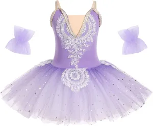 AFAVOM Ballet Leotards for Girls Lace Flower Camisole Leotard Skirt Performance Swan Ballet Dance Dress Ballerina Dancewear