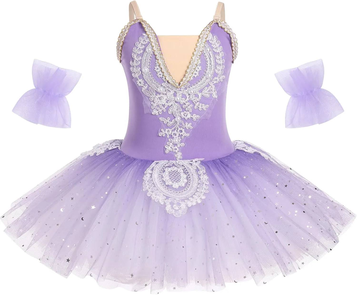 AFAVOM Ballet Leotards for Girls Lace Flower Camisole Leotard Skirt Performance Swan Ballet Dance Dress Ballerina Dancewear