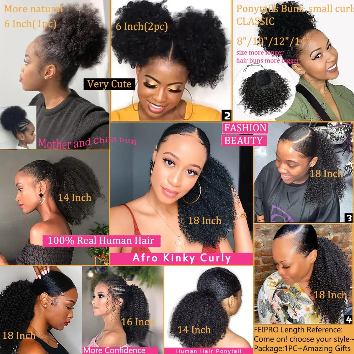 Afro Puff Drawstring Ponytail Human Hair 8a Brazilian Virgin Hair 2 Clip In Natural Kinky Curly Puffs Updo Chignon Buns Extension for Black Women Girls 12 Inch #1B Natural Black