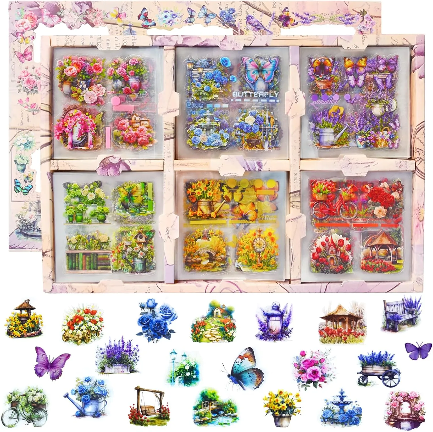 Aifong 800Pcs Floral Scrapbook Stickers Kit Vintage Flower Butterfly Plant Nature PET Transparent Aesthetic Sticker Supply for Junk Journal Scrapbooking Supplies Craft
