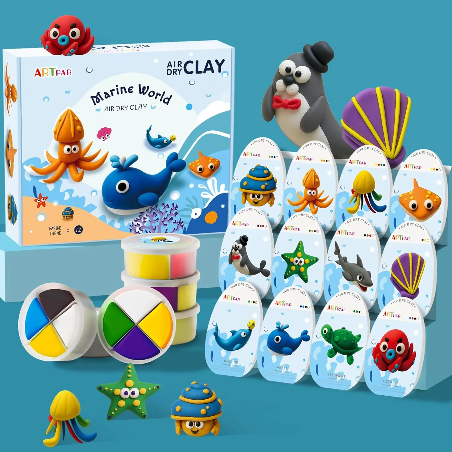 Air-Dry Clay Kit,Modeling Clay for Kids,Non-Toxic, Ultra-Light, 12 Marine Animals‌ Molding Magic Clay with Tools & Guide| Creative DIY Arts & Crafts Gifts for Boys & Girls Ages 3-12