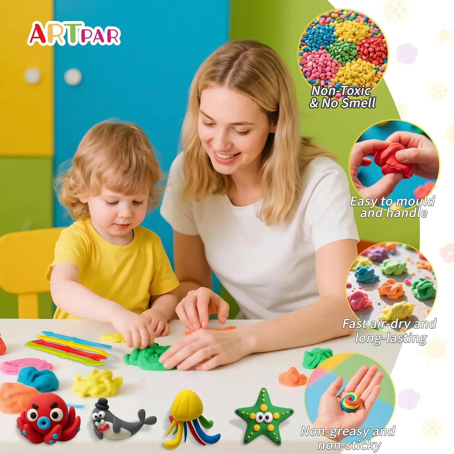 Air-Dry Clay Kit,Modeling Clay for Kids,Non-Toxic, Ultra-Light, 12 Marine Animals‌ Molding Magic Clay with Tools & Guide| Creative DIY Arts & Crafts Gifts for Boys & Girls Ages 3-12
