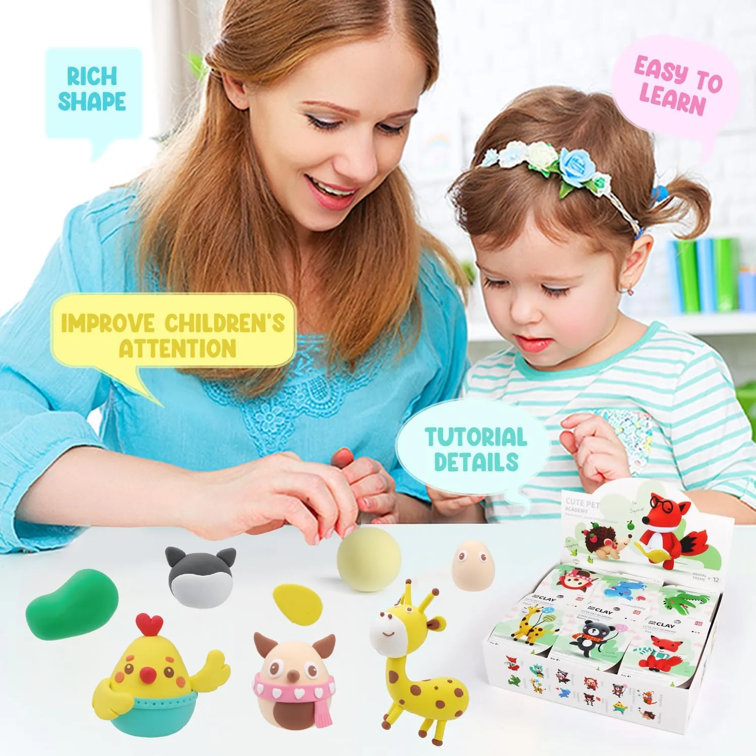 Air Dry Clay Kits - Modeling Clay for Kids, Ultra Light & Soft, Safe & Non-Toxic, DIY Airdryclay Kit with Sculpting Tools and Tutorials, Creatible Art Crafts Toys Gifts for Boys Girls