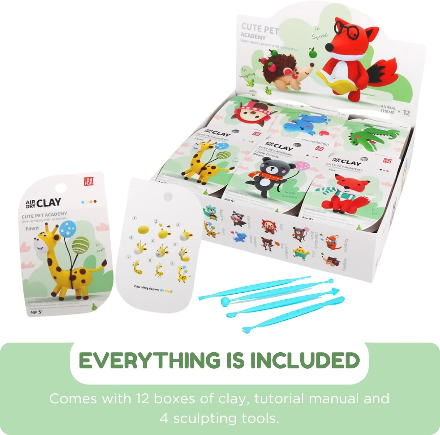 Air Dry Clay Kits - Modeling Clay for Kids, Ultra Light & Soft, Safe & Non-Toxic, DIY Airdryclay Kit with Sculpting Tools and Tutorials, Creatible Art Crafts Toys Gifts for Boys Girls