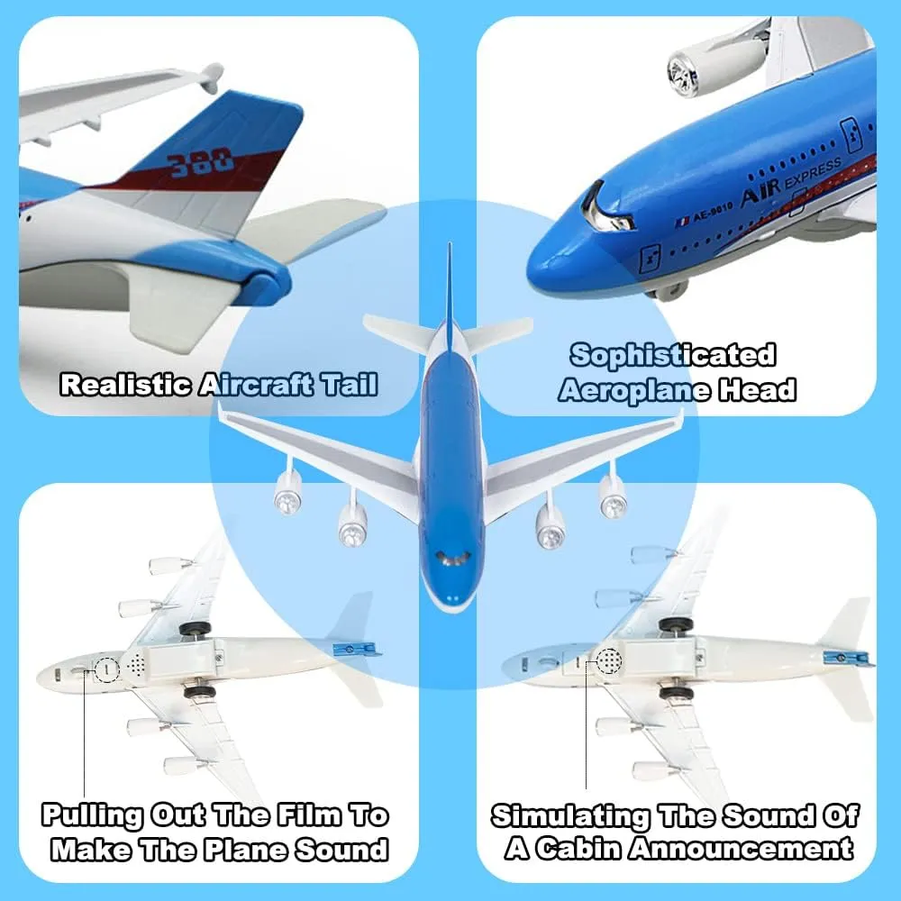 Airplane Toys, Bump and Go Action, Pull Back Die Cast Model Plane with Lights & Sounds, 3D Anatomy View, Aircraft Vehicles Gift for Kids Toddler Boys Ages 3 (Blue)
