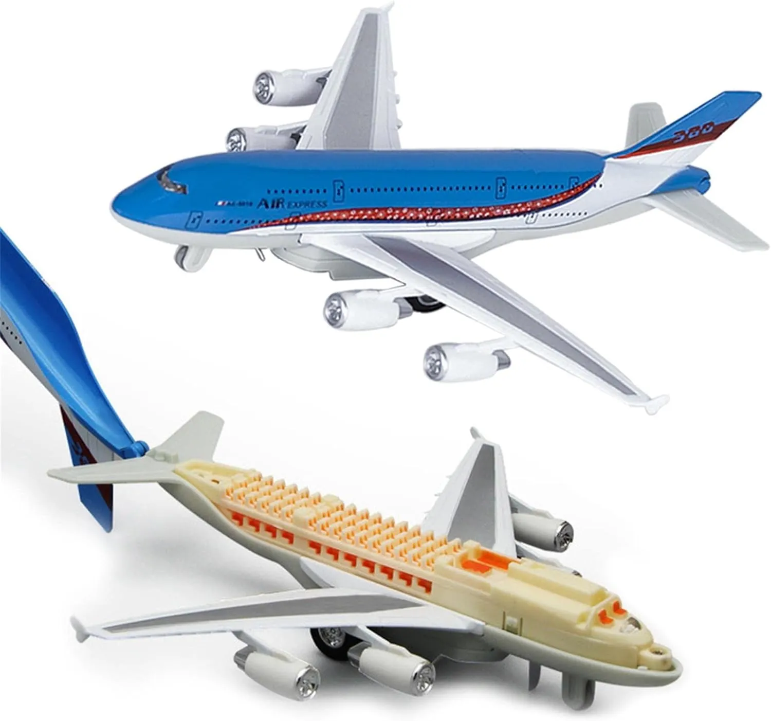 Airplane Toys, Bump and Go Action, Pull Back Die Cast Model Plane with Lights & Sounds, 3D Anatomy View, Aircraft Vehicles Gift for Kids Toddler Boys Ages 3 (Blue)