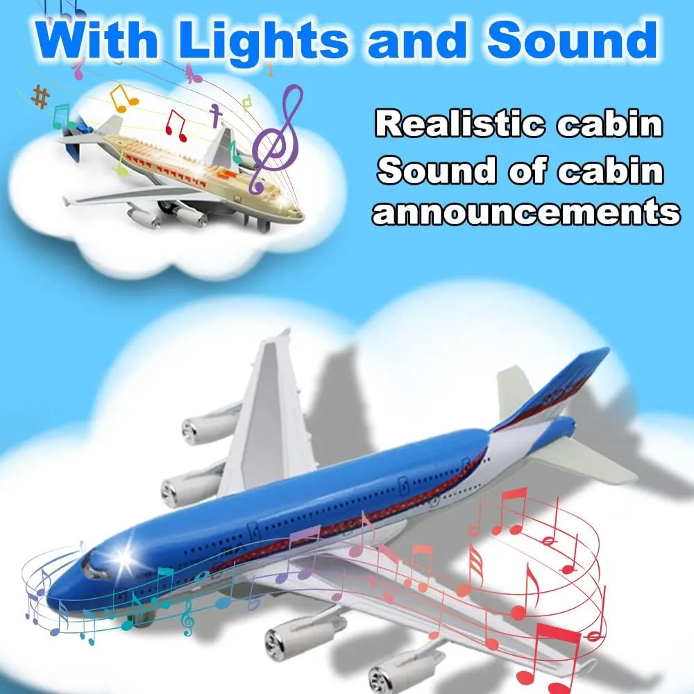 Airplane Toys, Bump and Go Action, Pull Back Die Cast Model Plane with Lights & Sounds, 3D Anatomy View, Aircraft Vehicles Gift for Kids Toddler Boys Ages 3 (Blue)