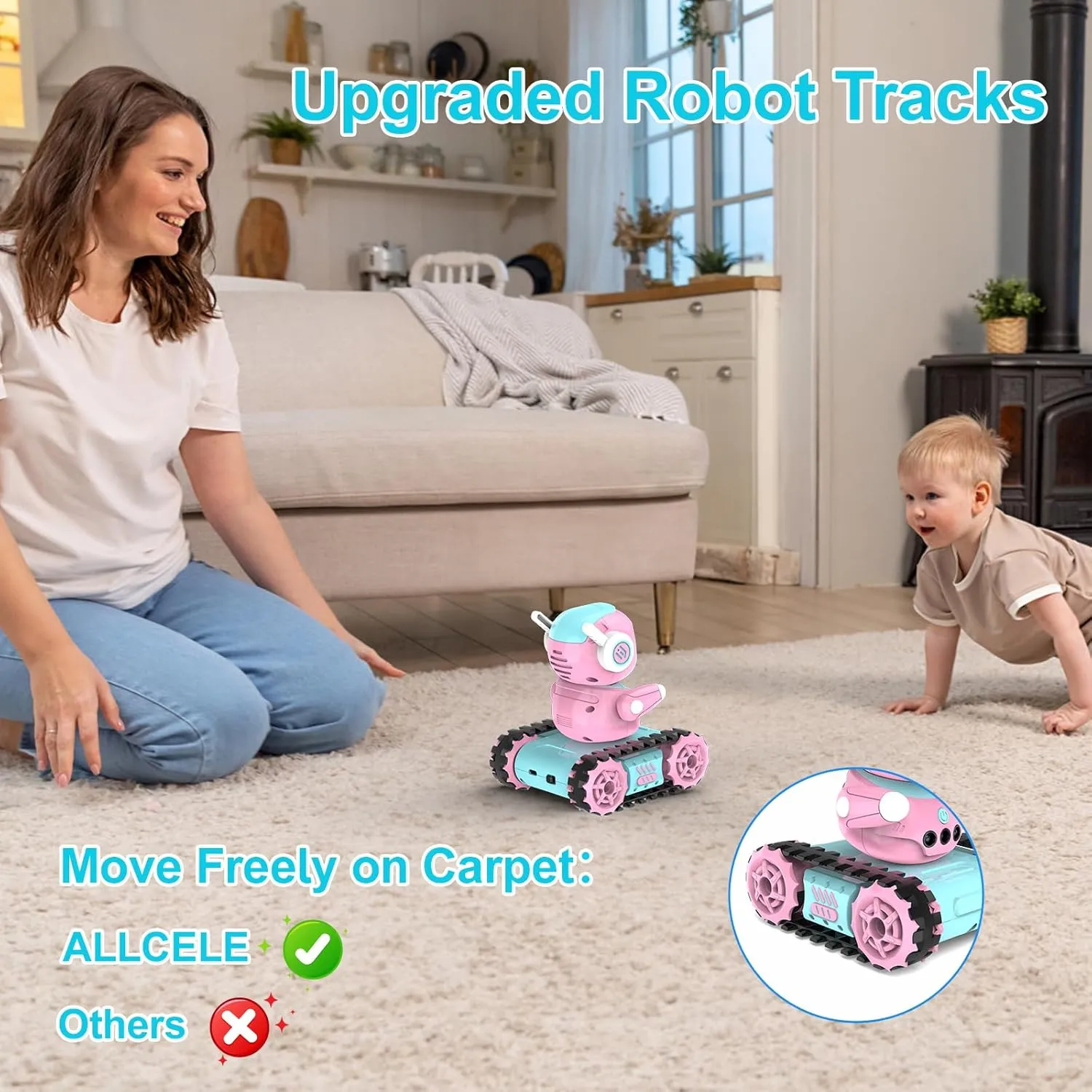 ALLCELE LED RC Robot Toys for Girls with Walkie Talkie, Programming, Music, Demo and LED Function, Remote Control Robot Toy, Gift for Girls 3-8 Years Old Blue Pink