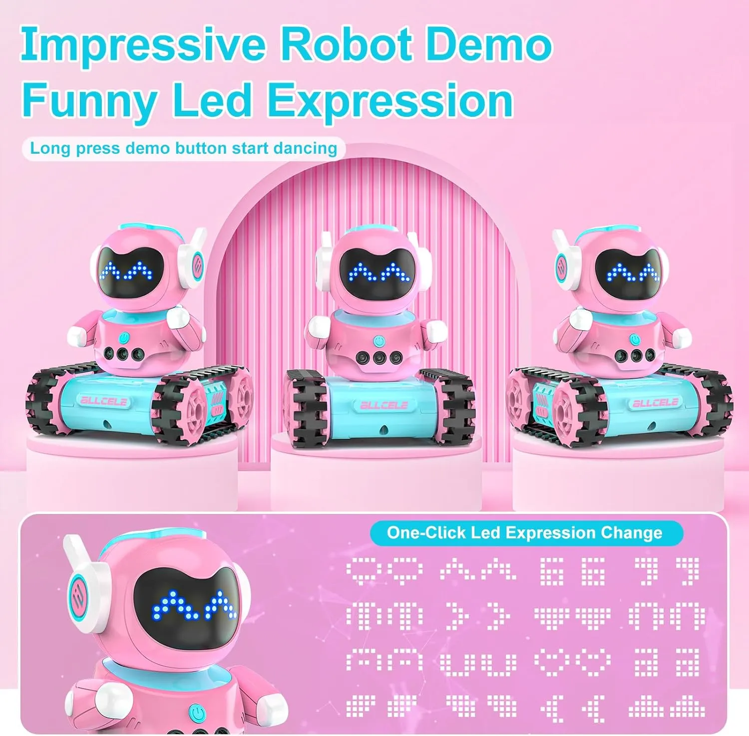 ALLCELE LED RC Robot Toys for Girls with Walkie Talkie, Programming, Music, Demo and LED Function, Remote Control Robot Toy, Gift for Girls 3-8 Years Old Blue Pink