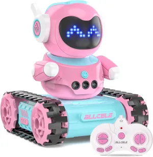 ALLCELE LED RC Robot Toys for Girls with Walkie Talkie, Programming, Music, Demo and LED Function, Remote Control Robot Toy, Gift for Girls 3-8 Years Old Blue Pink