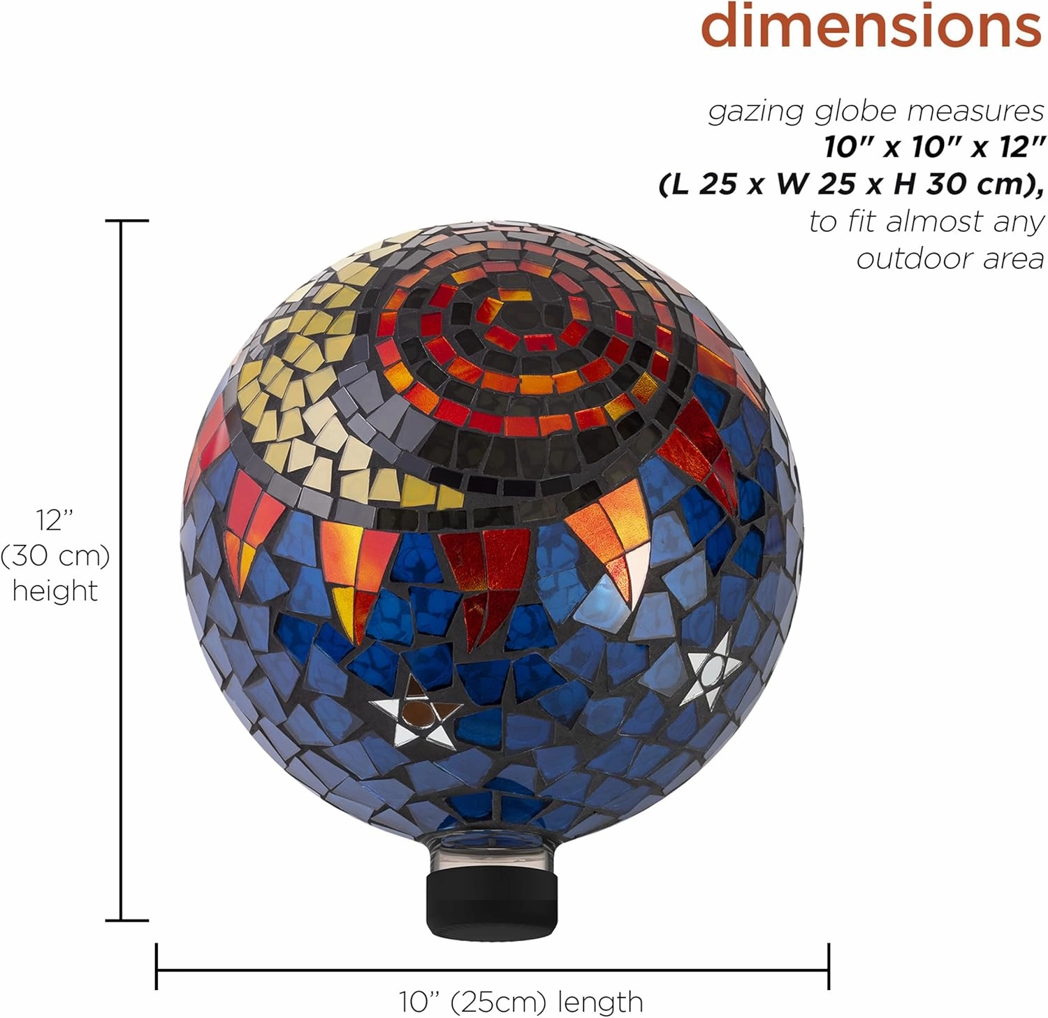 Alpine Corporation 10" Diameter Indoor/Outdoor Glass Mosaic Gazing Globe Yard Decoration, Mosaic Sun and Moon Design