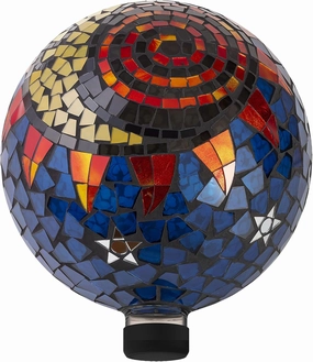Alpine Corporation 10" Diameter Indoor/Outdoor Glass Mosaic Gazing Globe Yard Decoration, Mosaic Sun and Moon Design