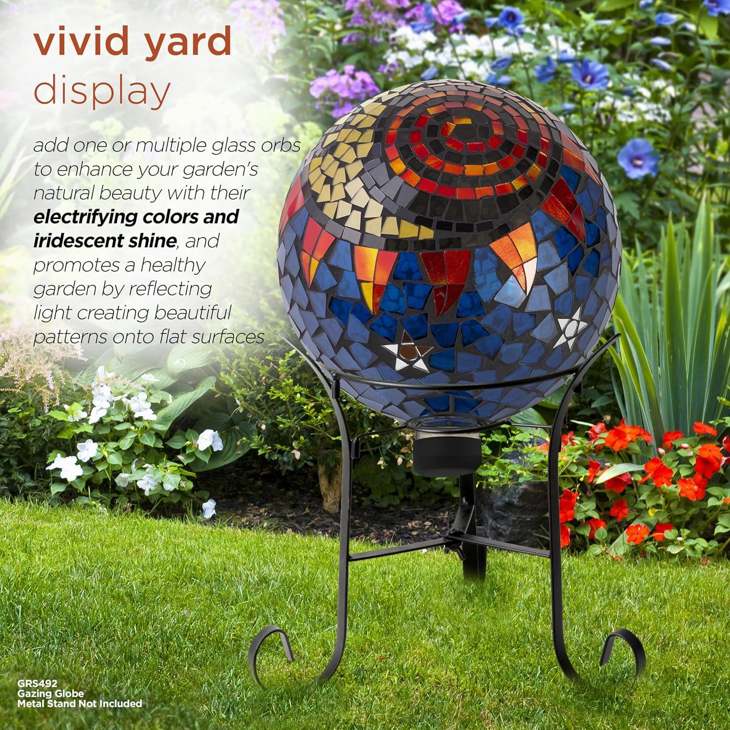 Alpine Corporation 10" Diameter Indoor/Outdoor Glass Mosaic Gazing Globe Yard Decoration, Mosaic Sun and Moon Design