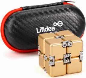Aluminum Alloy Metal Infinity Cube Fidget Cube (6 Colors) Handheld Fidget Toy Desk Toy with Cool Case Infinity Magic Cube Relieve Stress Anxiety ADHD OCD for Kids and Adults (Gold)