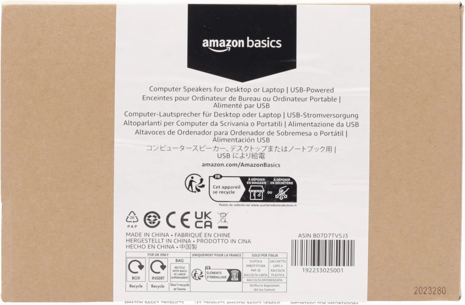 Amazon Basics USB-Powered Computer Speakers for Desktop or Laptop PC with Volume Control, Plug-N-Play, Black