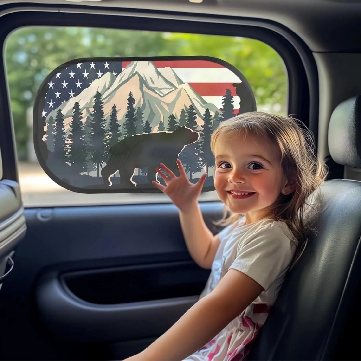 American Flag Bear 2Pack Car Window Shades, Strong-Light Blocking &UV Protection Car Privacy Shades,Car Essential Interior Accessories for Window Baby,Napping Car Curtains