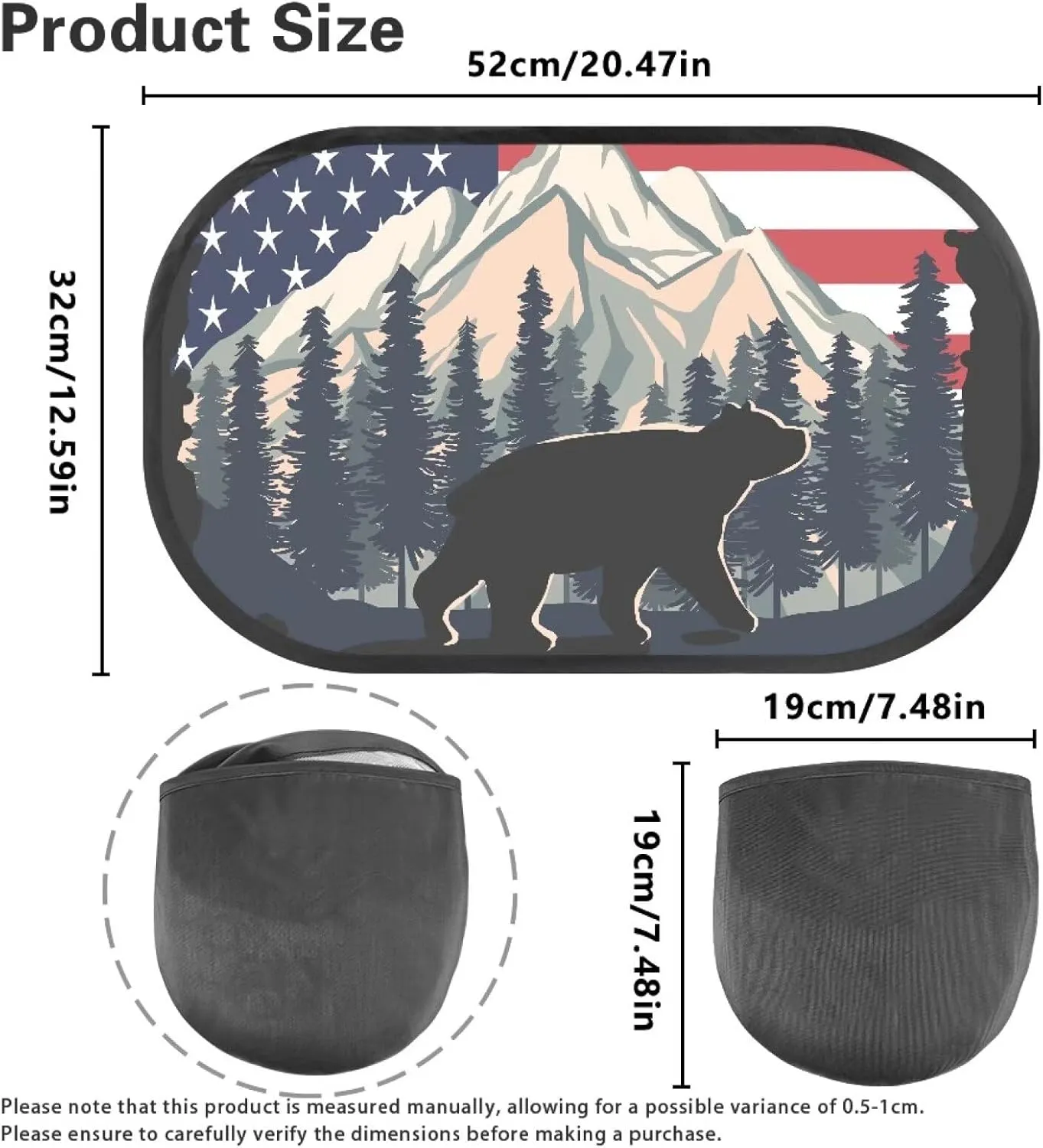 American Flag Bear 2Pack Car Window Shades, Strong-Light Blocking &UV Protection Car Privacy Shades,Car Essential Interior Accessories for Window Baby,Napping Car Curtains