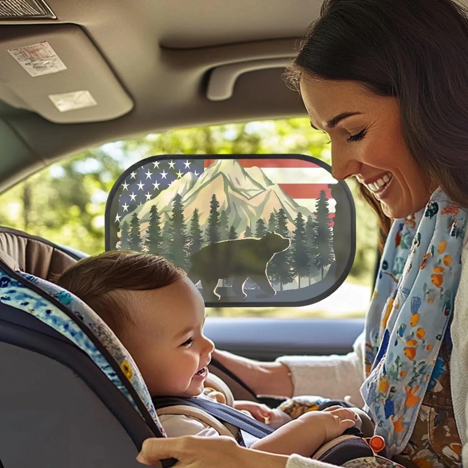 American Flag Bear 2Pack Car Window Shades, Strong-Light Blocking &UV Protection Car Privacy Shades,Car Essential Interior Accessories for Window Baby,Napping Car Curtains