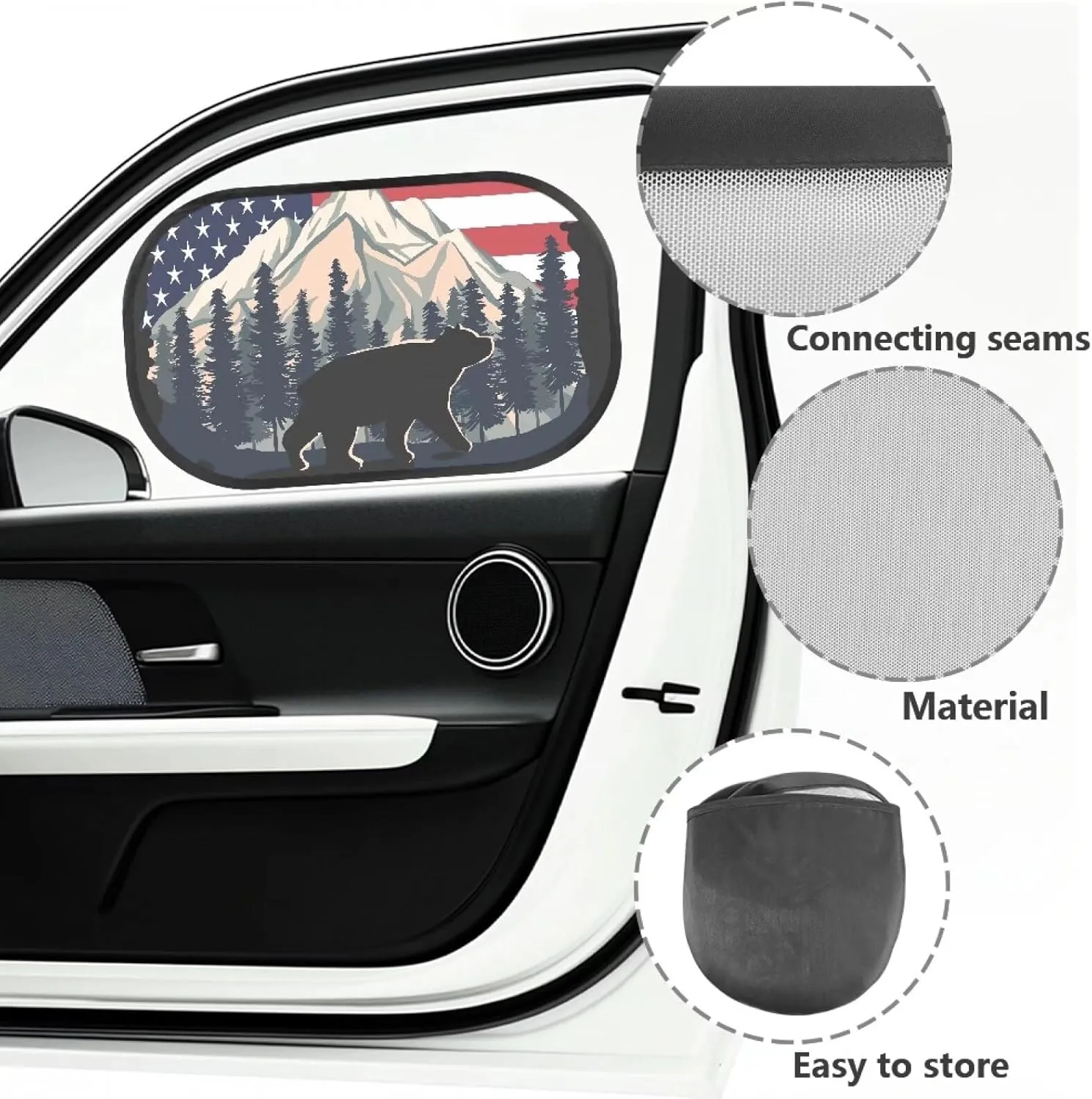 American Flag Bear 2Pack Car Window Shades, Strong-Light Blocking &UV Protection Car Privacy Shades,Car Essential Interior Accessories for Window Baby,Napping Car Curtains