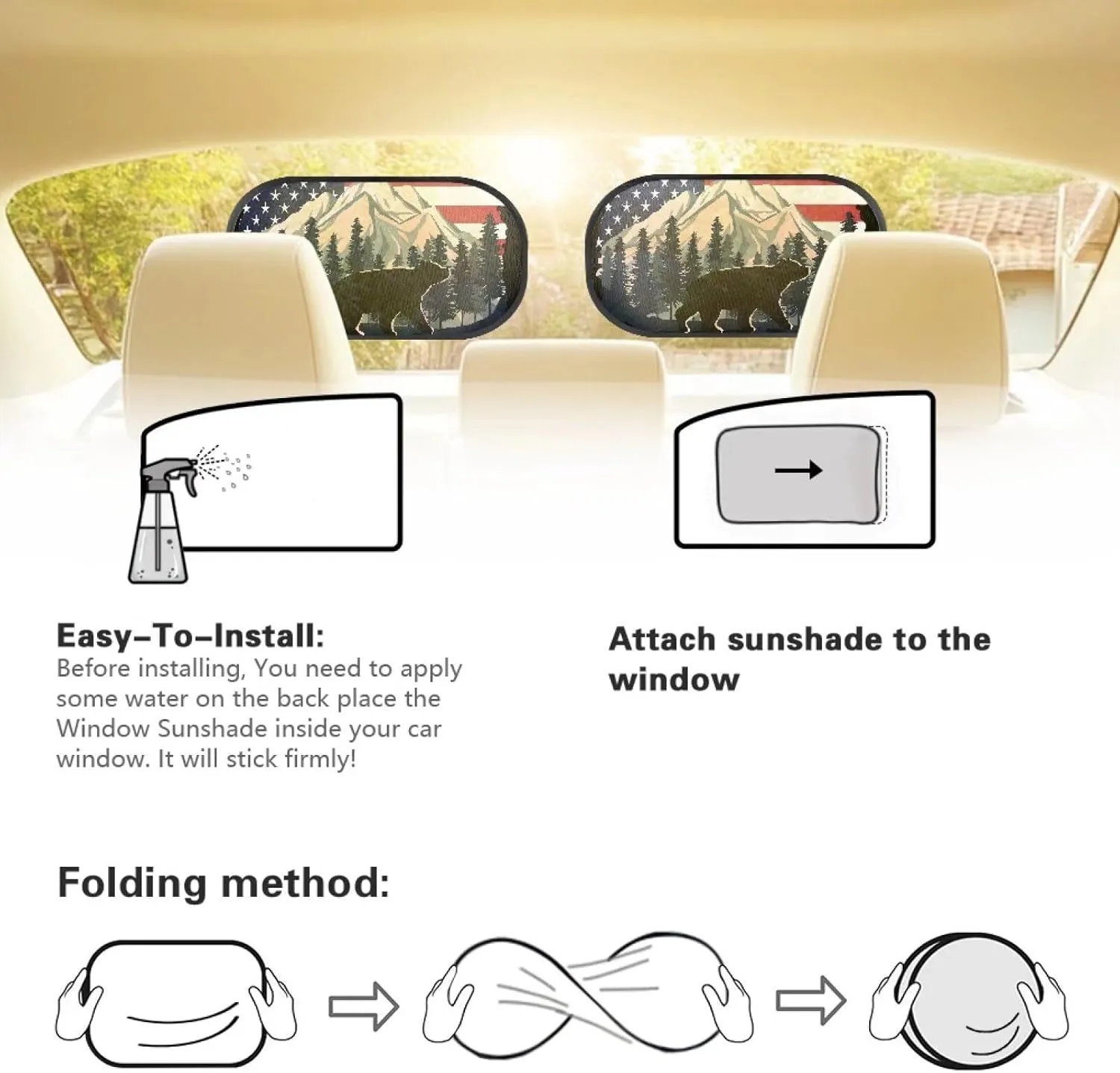 American Flag Bear 2Pack Car Window Shades, Strong-Light Blocking &UV Protection Car Privacy Shades,Car Essential Interior Accessories for Window Baby,Napping Car Curtains