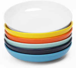 amhomel 7" Small Serving Bowls, 16 Ounces Ceramic Shallow Bowls, Microwave Dishwasher Oven Safe, Set of 6, Warm Assorted Colors