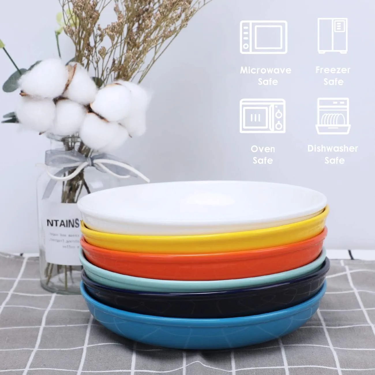 amhomel 7" Small Serving Bowls, 16 Ounces Ceramic Shallow Bowls, Microwave Dishwasher Oven Safe, Set of 6, Warm Assorted Colors