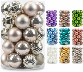 AMS 2.36''/60mm 34ct Christmas Ball Large Ornaments Party Decorations Shatterproof Festival Pendant Hangings for Xmas Tree Decor (60mm, Ivory)