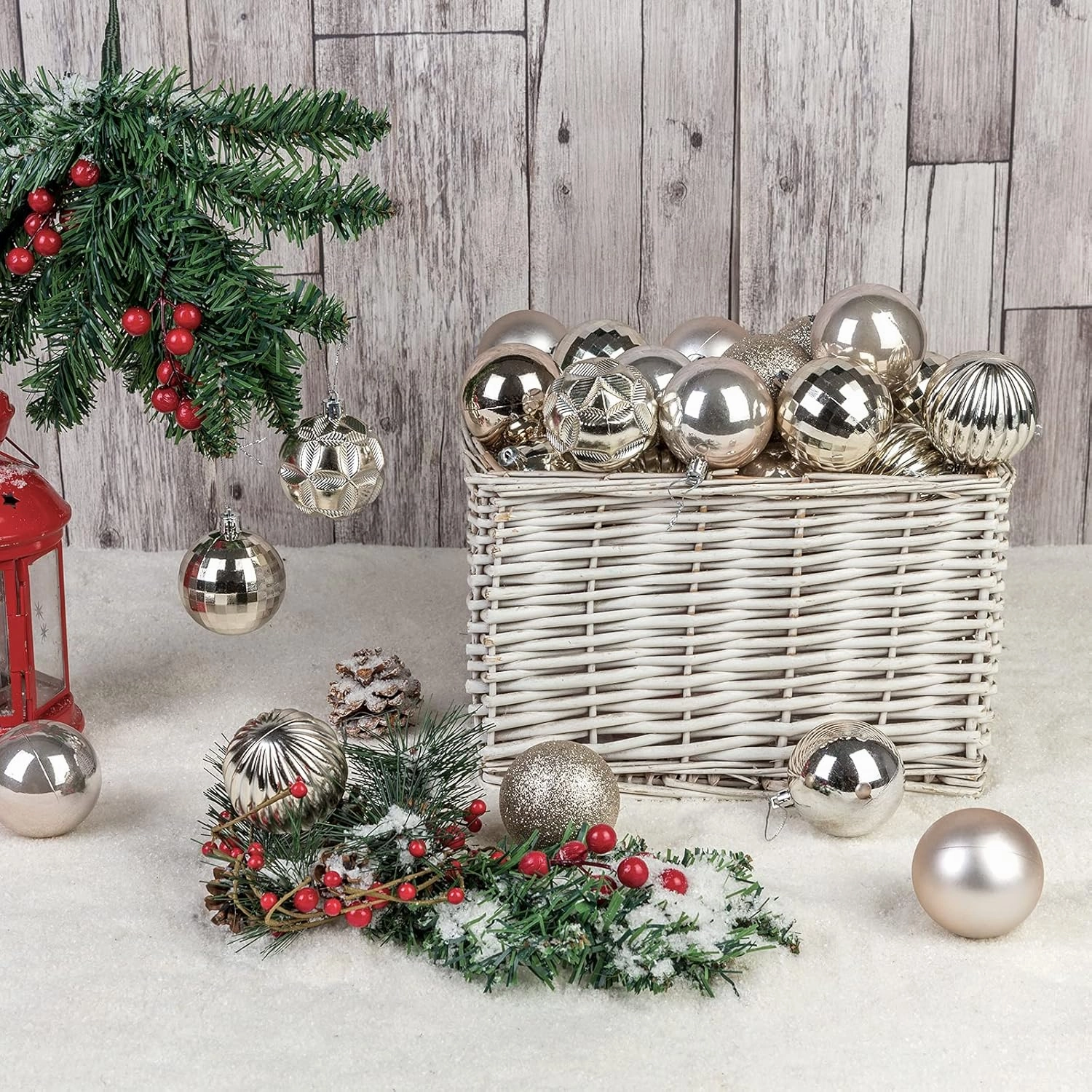 AMS 2.36''/60mm 34ct Christmas Ball Large Ornaments Party Decorations Shatterproof Festival Pendant Hangings for Xmas Tree Decor (60mm, Ivory)