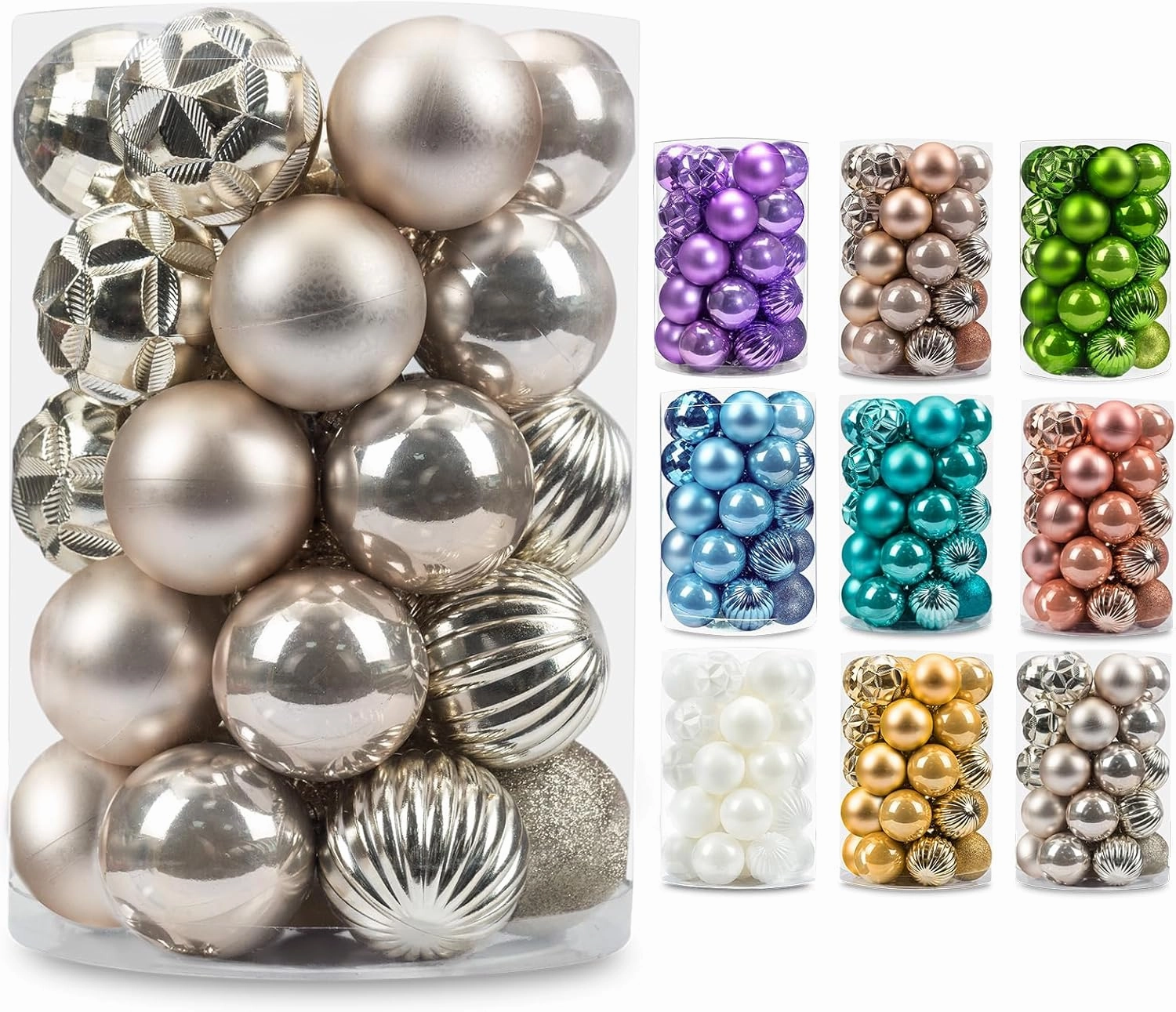 AMS 2.36''/60mm 34ct Christmas Ball Large Ornaments Party Decorations Shatterproof Festival Pendant Hangings for Xmas Tree Decor (60mm, Ivory)