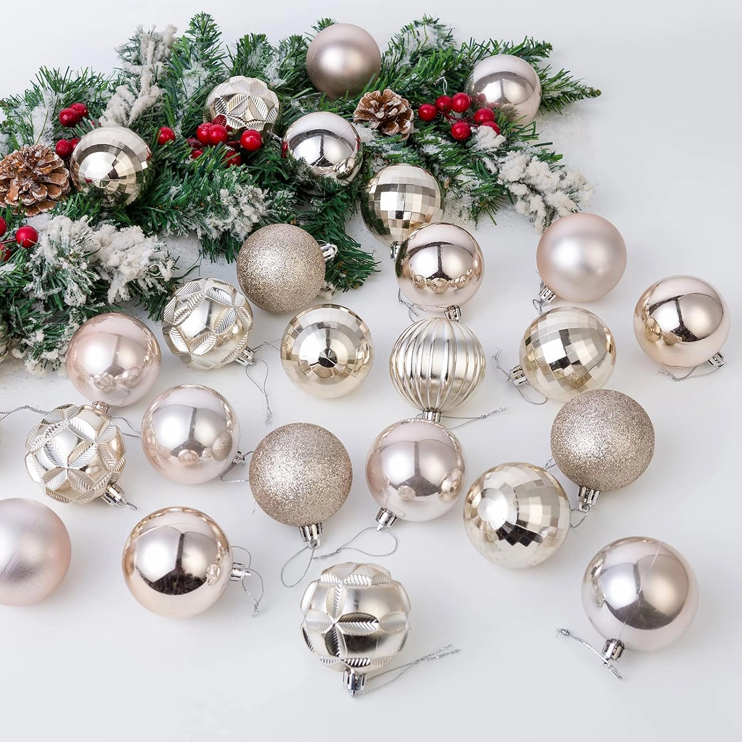 AMS 2.36''/60mm 34ct Christmas Ball Large Ornaments Party Decorations Shatterproof Festival Pendant Hangings for Xmas Tree Decor (60mm, Ivory)
