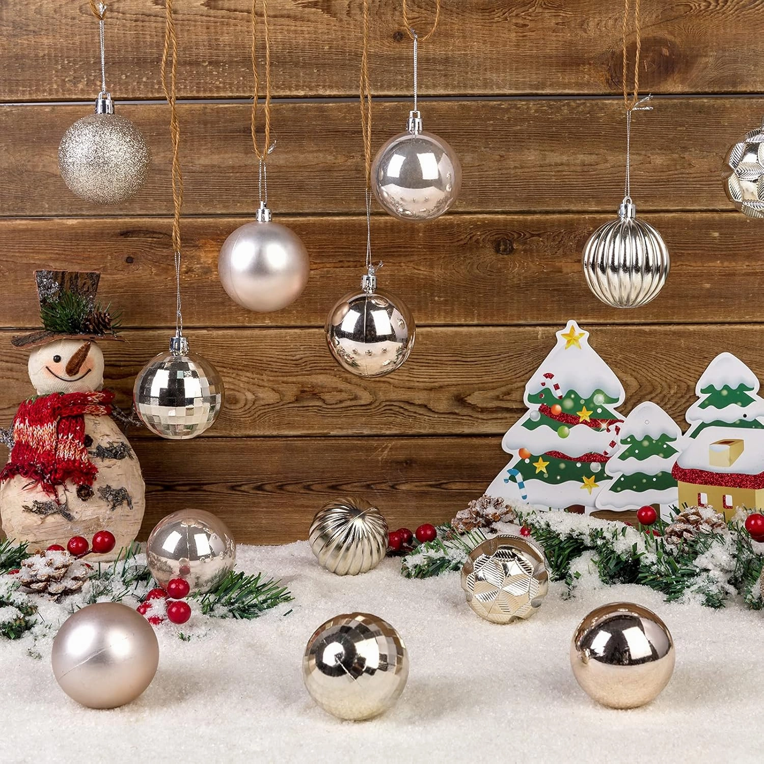 AMS 2.36''/60mm 34ct Christmas Ball Large Ornaments Party Decorations Shatterproof Festival Pendant Hangings for Xmas Tree Decor (60mm, Ivory)