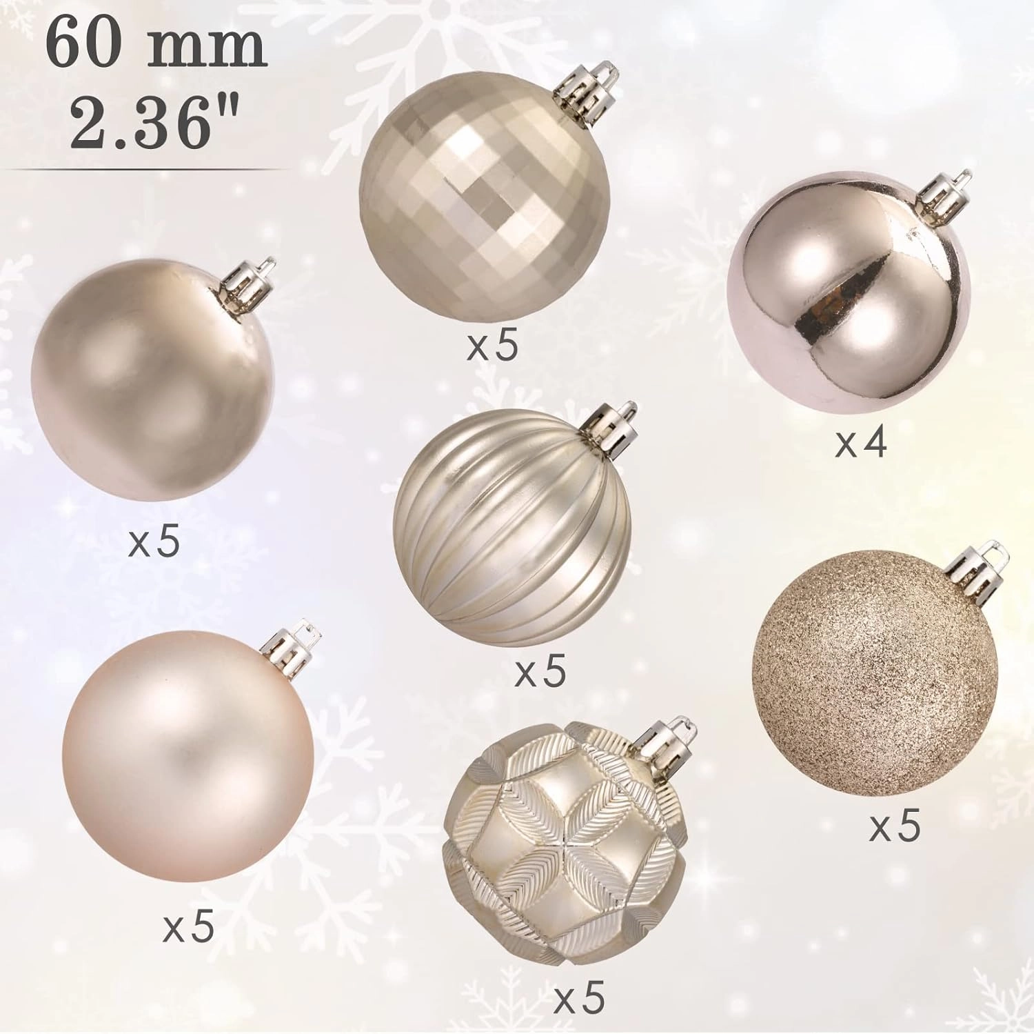 AMS 2.36''/60mm 34ct Christmas Ball Large Ornaments Party Decorations Shatterproof Festival Pendant Hangings for Xmas Tree Decor (60mm, Ivory)