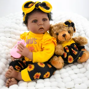 Aori Lifelike Reborn Baby Dolls Girl Black - 22 Inches Realistic Girl Doll Black American Newborn Weighted Dolls- Gift Set for Kids 3 , Parents-to-be, Grandparents