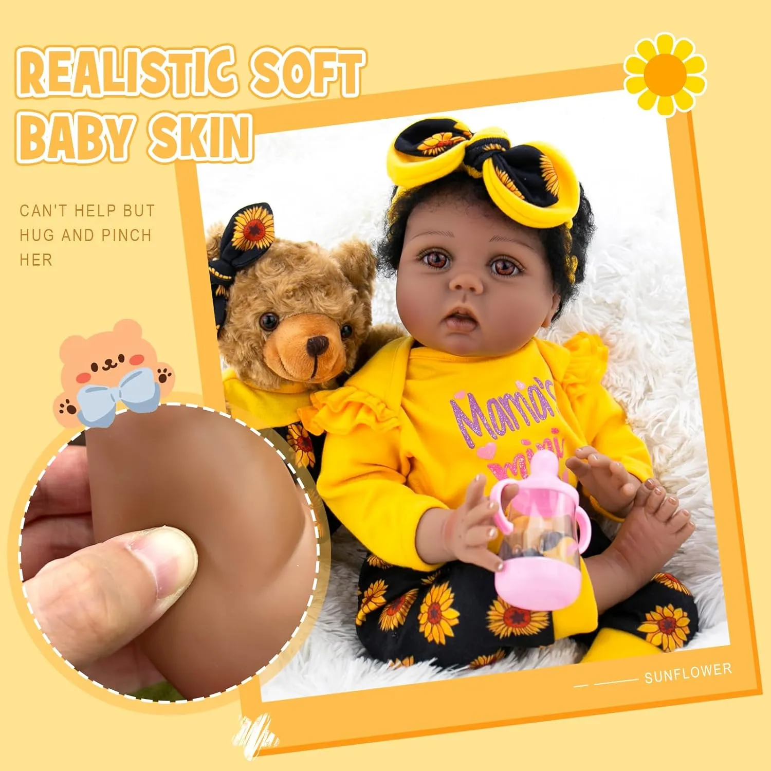 Aori Lifelike Reborn Baby Dolls Girl Black - 22 Inches Realistic Girl Doll Black American Newborn Weighted Dolls- Gift Set for Kids 3 , Parents-to-be, Grandparents
