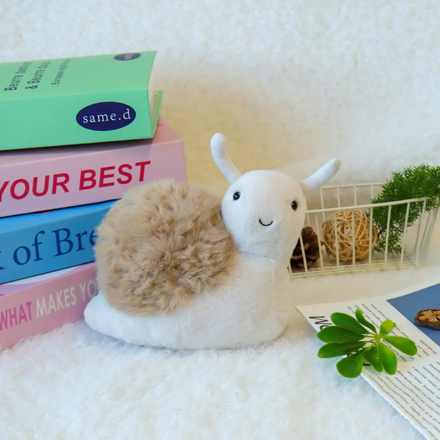 Apricot Lamb Lazy Snail Doll Plush Stuffed Animals for Kids, Soft Cute Plushies Toys for Baby Girl and Boy, Fluffy Lazy Snail Brown